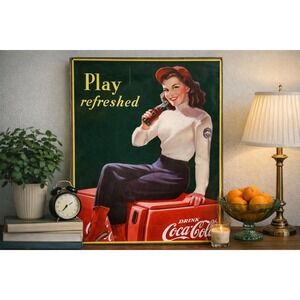 Vintage Reproduction Tin Coca-Cola Sign 16x12, "Play Refreshed"